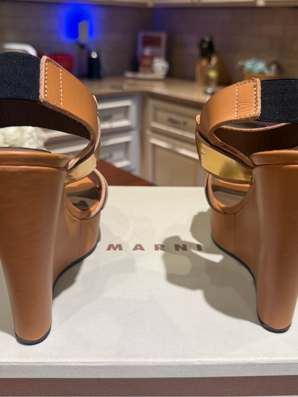 Marni Gold Metallic Platform Wedge Sandals 37 - Picture 10 of 12